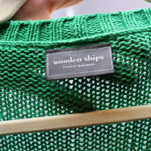 Wooden Ships by Paola Buendía Green Striped Open Knit Sweater Size M/L - Picture 3 of 4